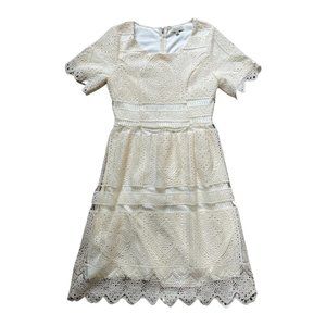 Polagram cream dress with crochet overlay - Small